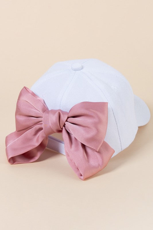 Bow Ribbon Baseball Cap (white/pink) Calico's Grove – Calico's