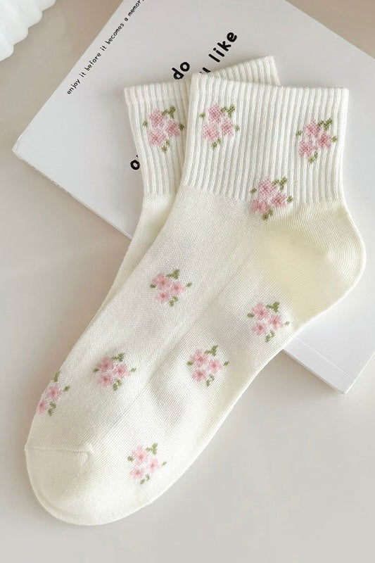 Pink Floral Ankle Socks