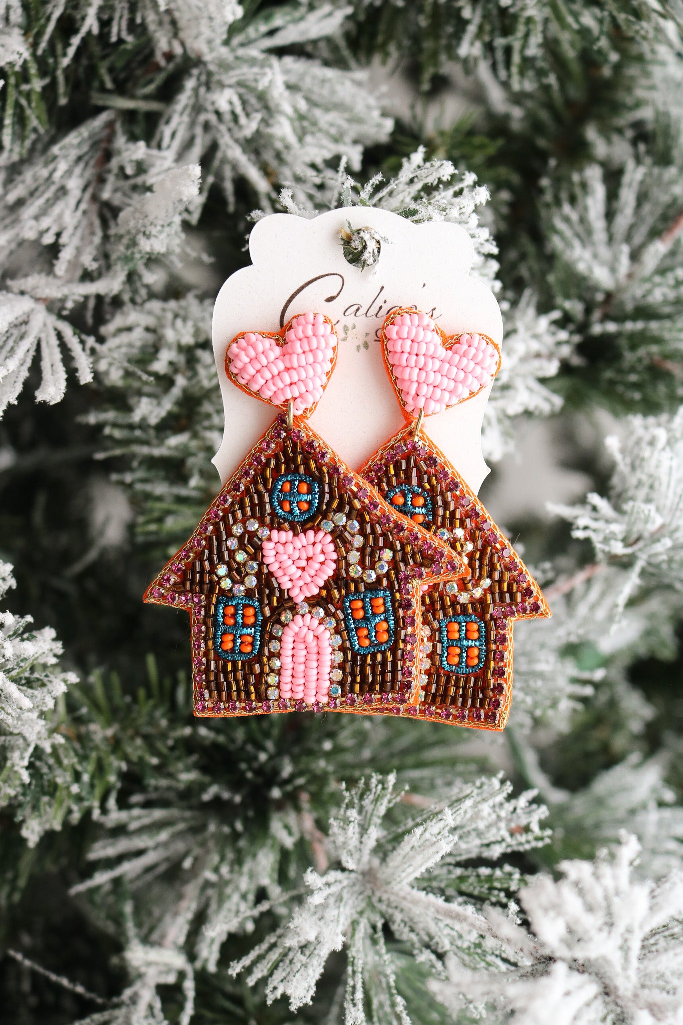 Gingerbread House Beaded Earrings