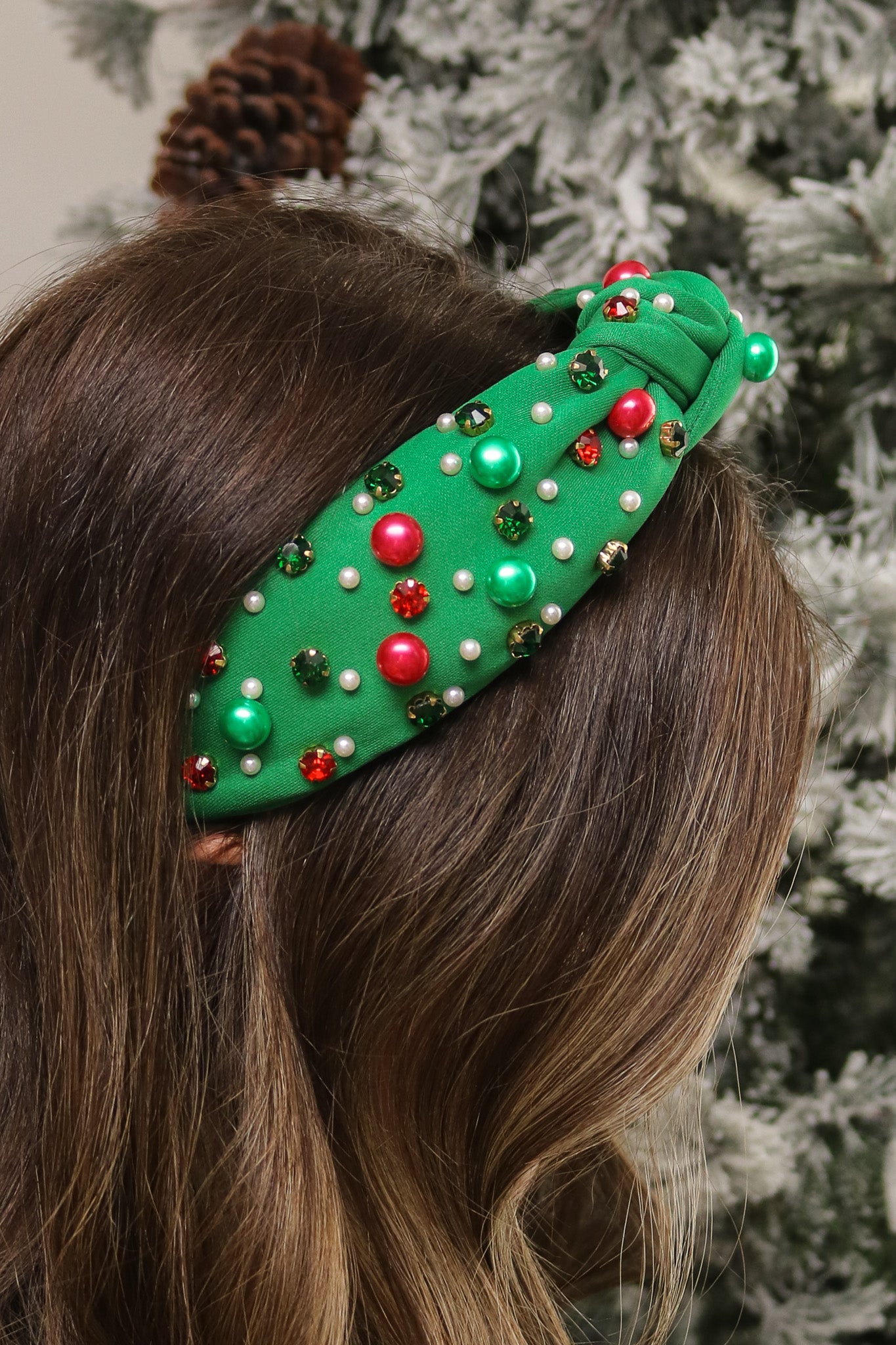 Jingle Bell Beaded And Jeweled Knot Headband (green)