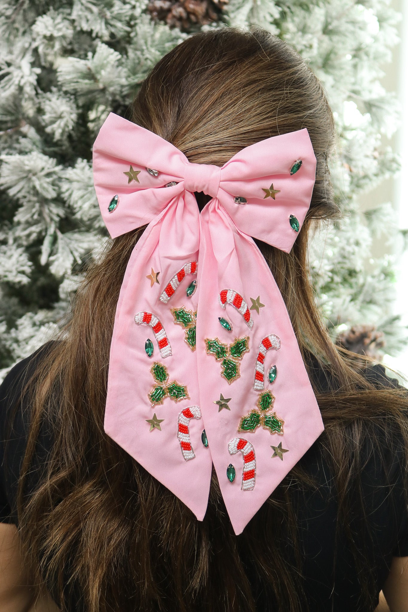 Candy Cane Jeweled Hair Bow (pink)