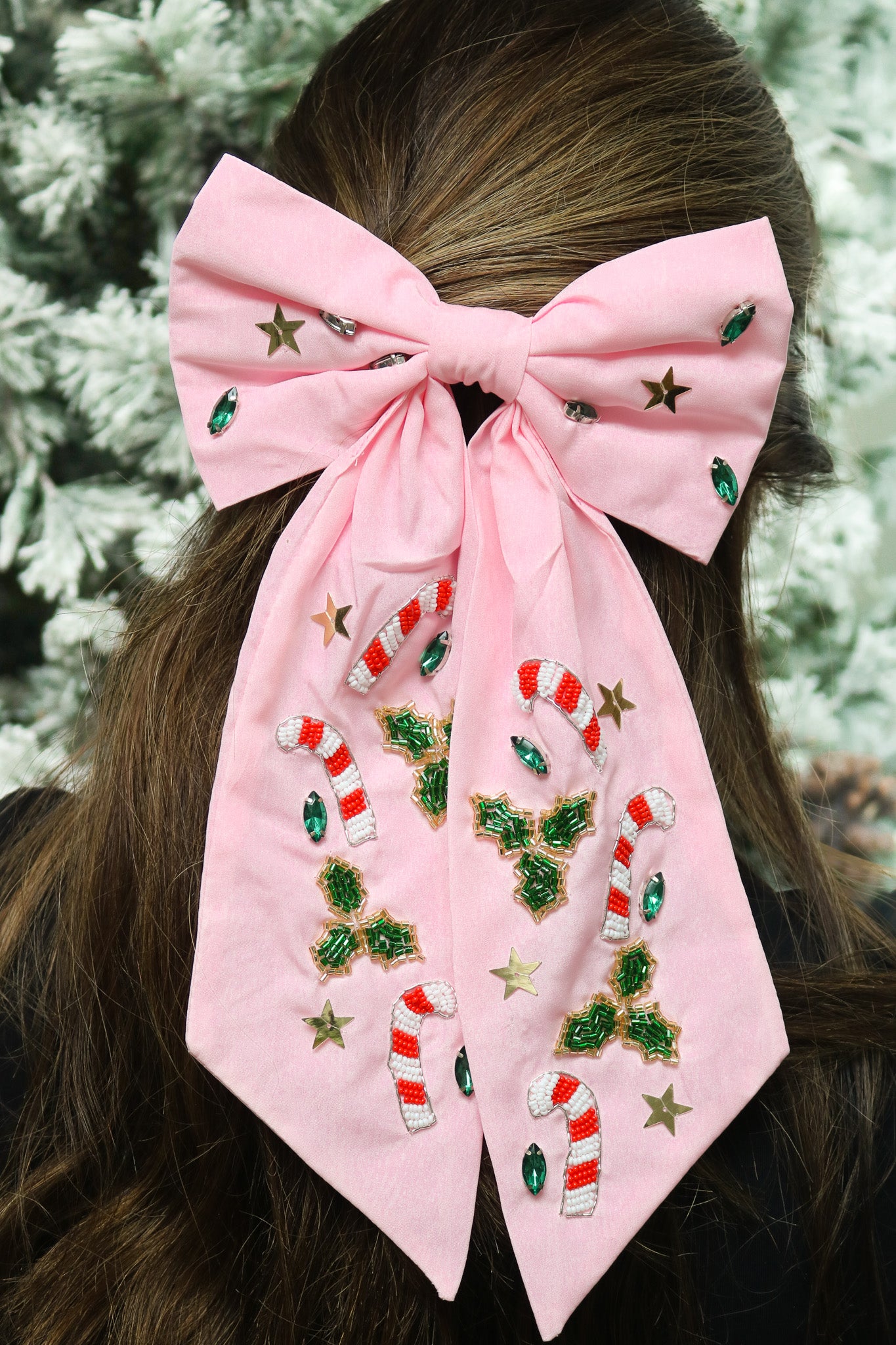 Candy Cane Jeweled Hair Bow (pink)