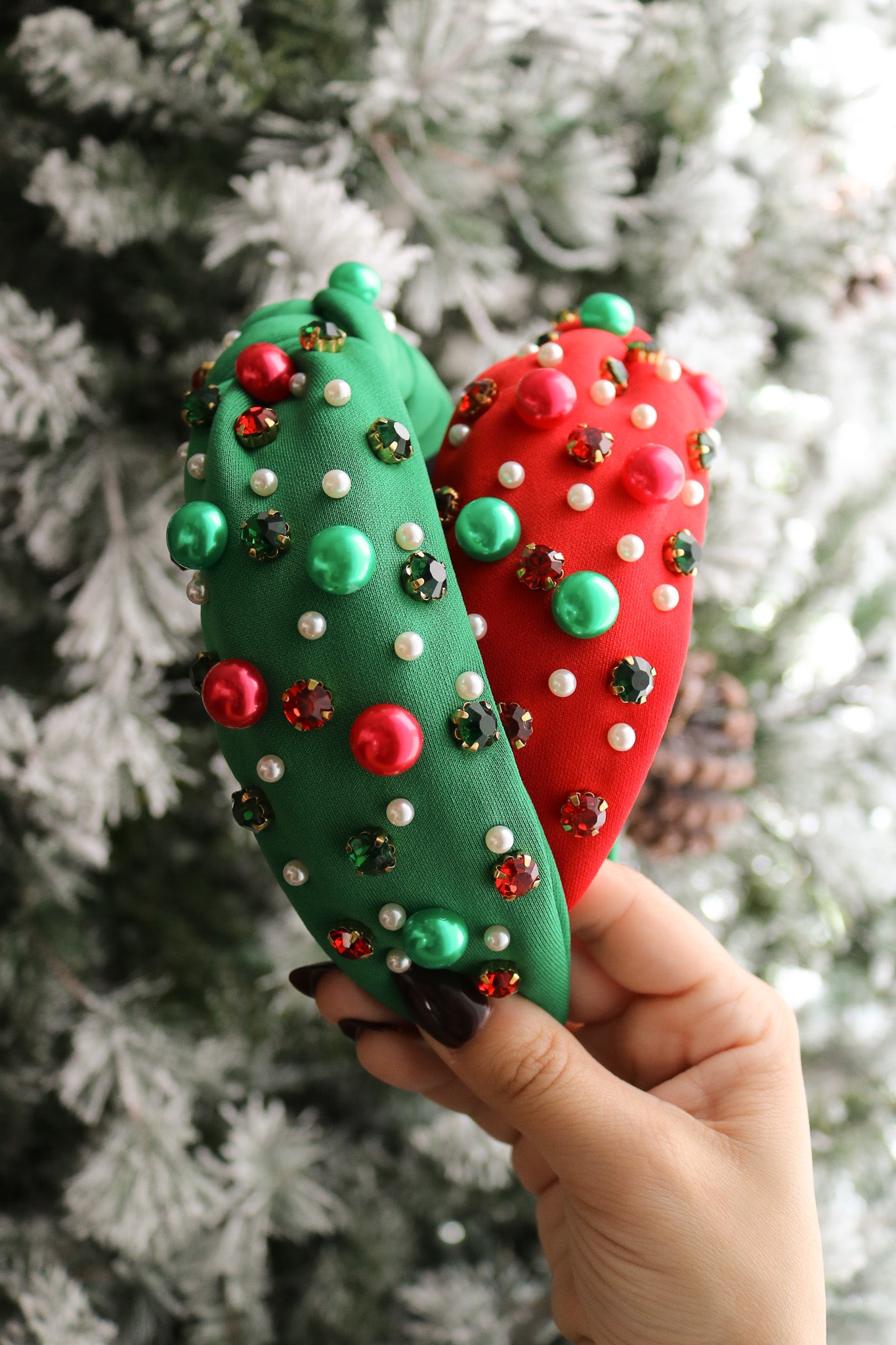 Jingle Bell Beaded And Jeweled Knot Headband (green)