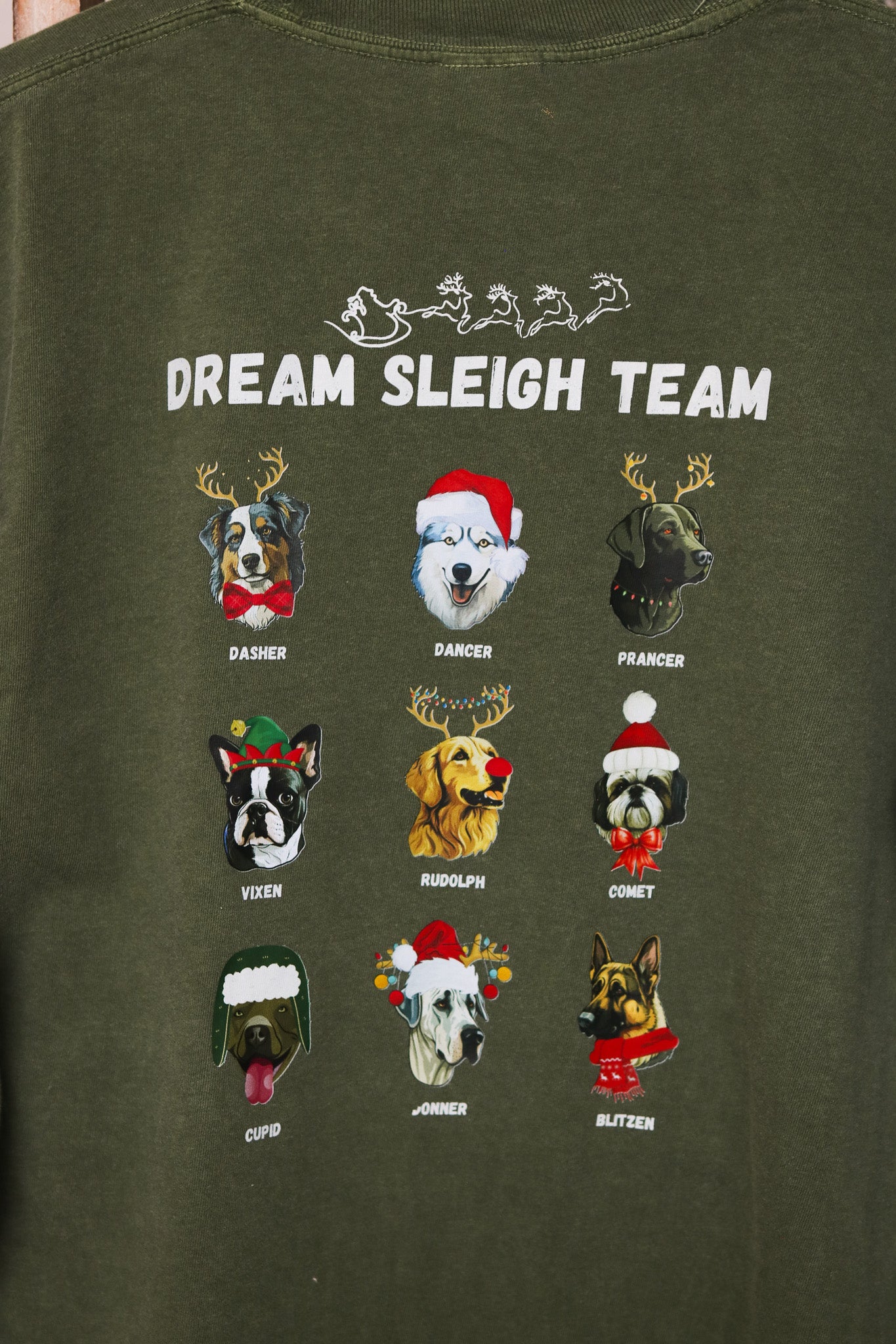 Dog Sleigh Team Short Sleeve Graphic Tee (olive)