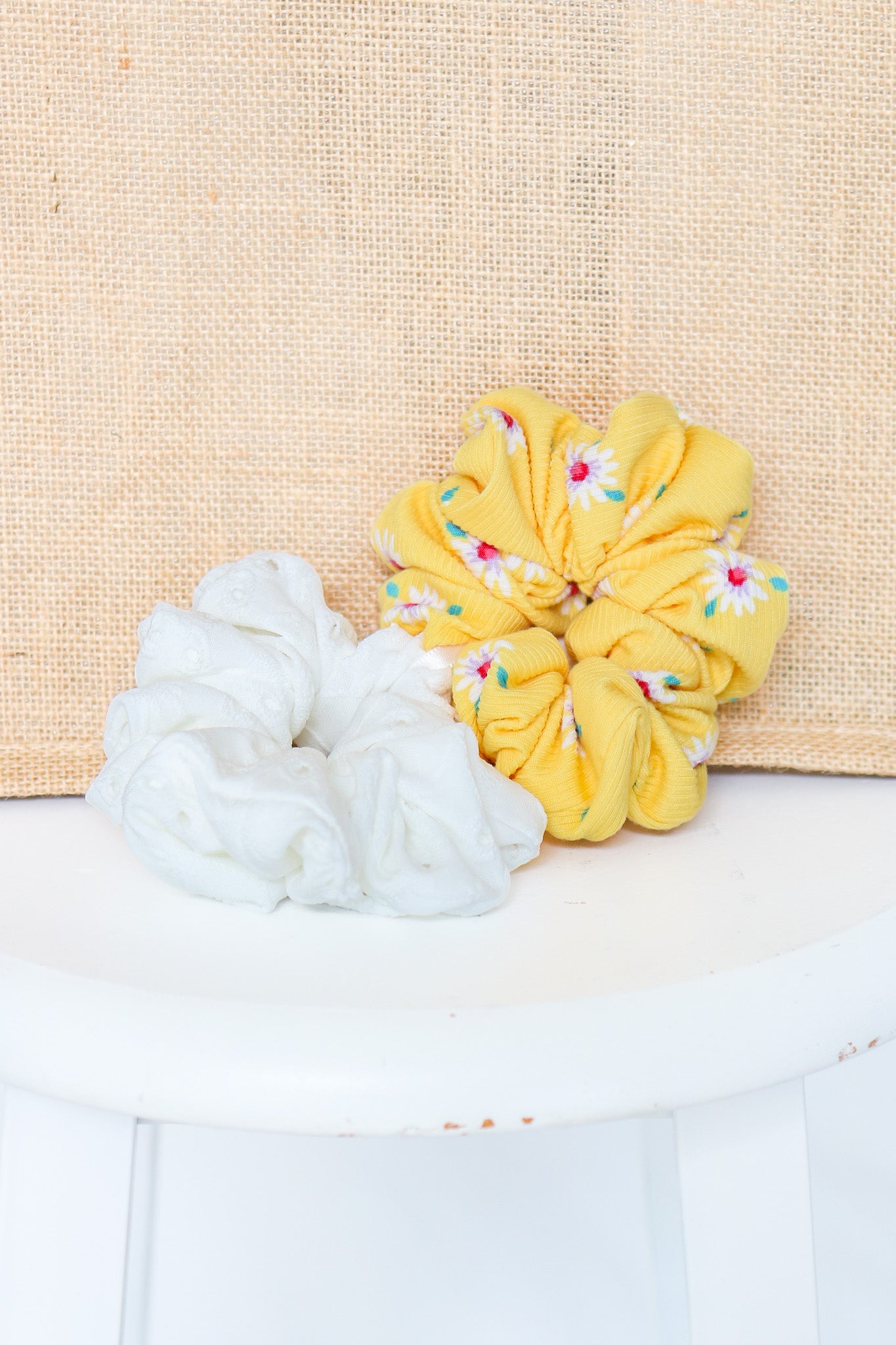 White Eyelet & Yellow Scrunchie Set (2 pack)