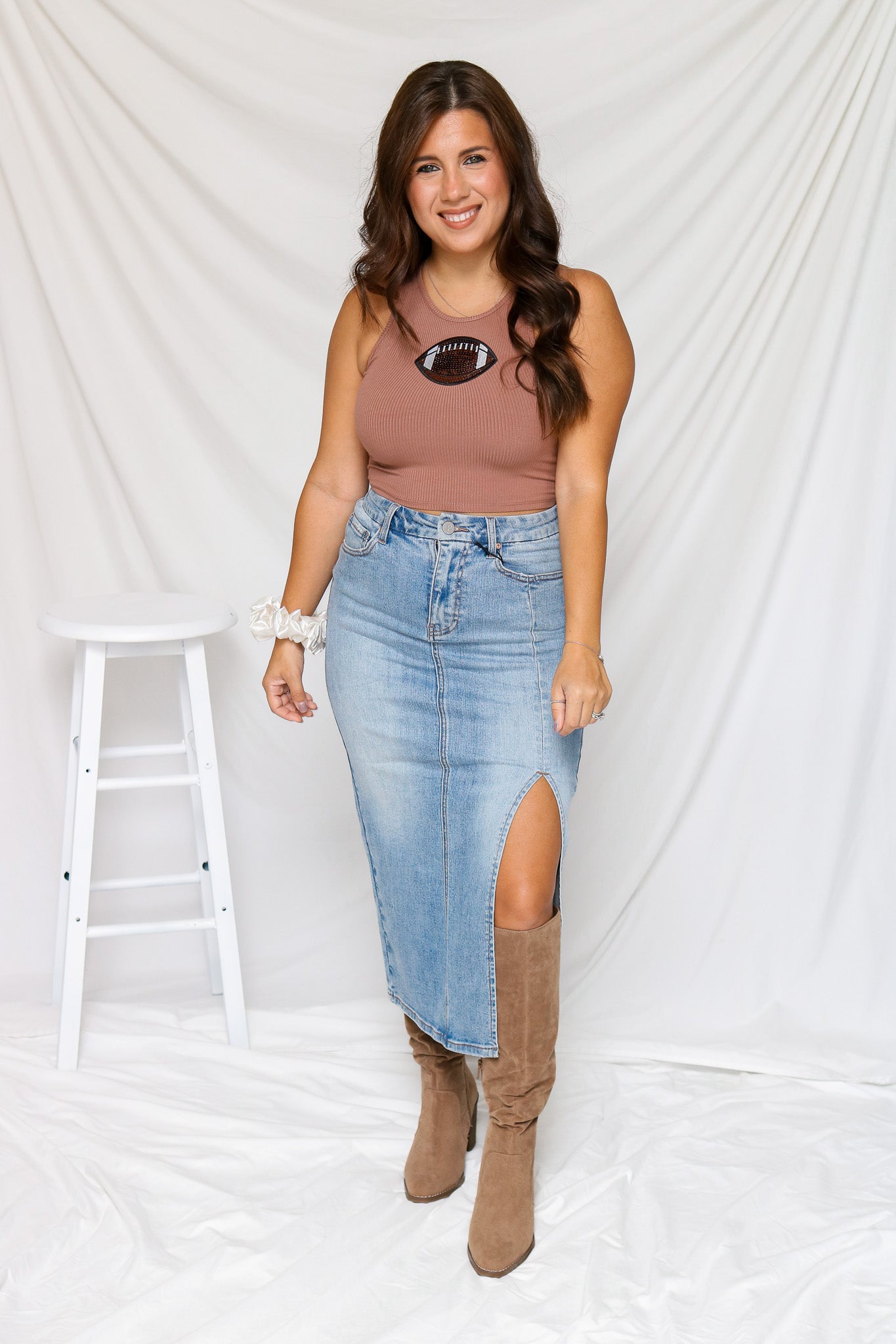Game Time Sequin Football Top (coffee)