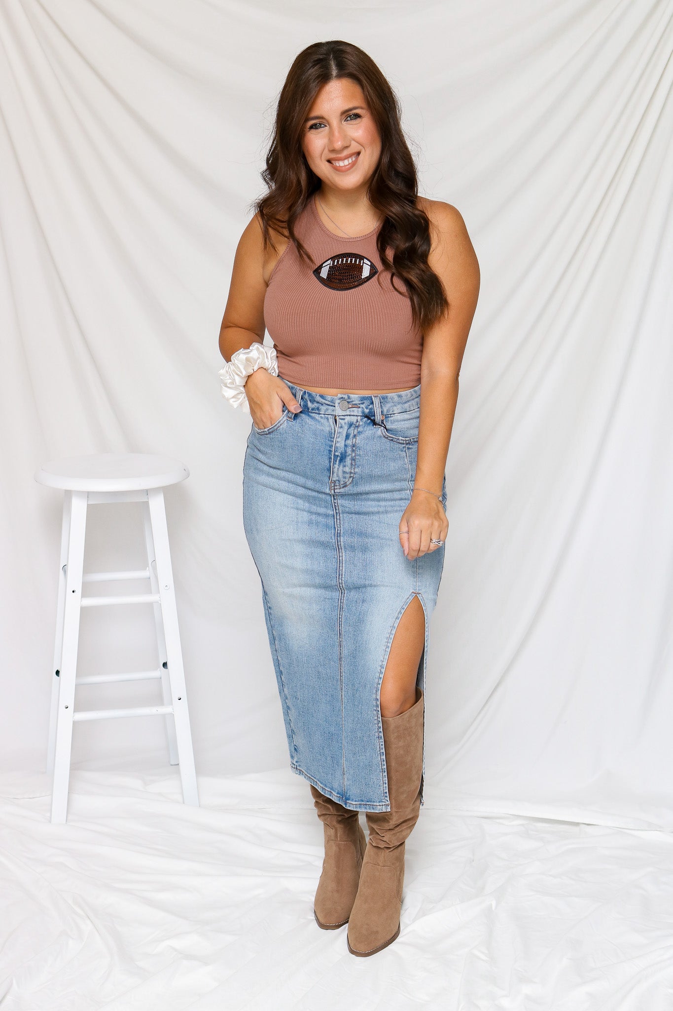 Game Time Sequin Football Top (coffee)