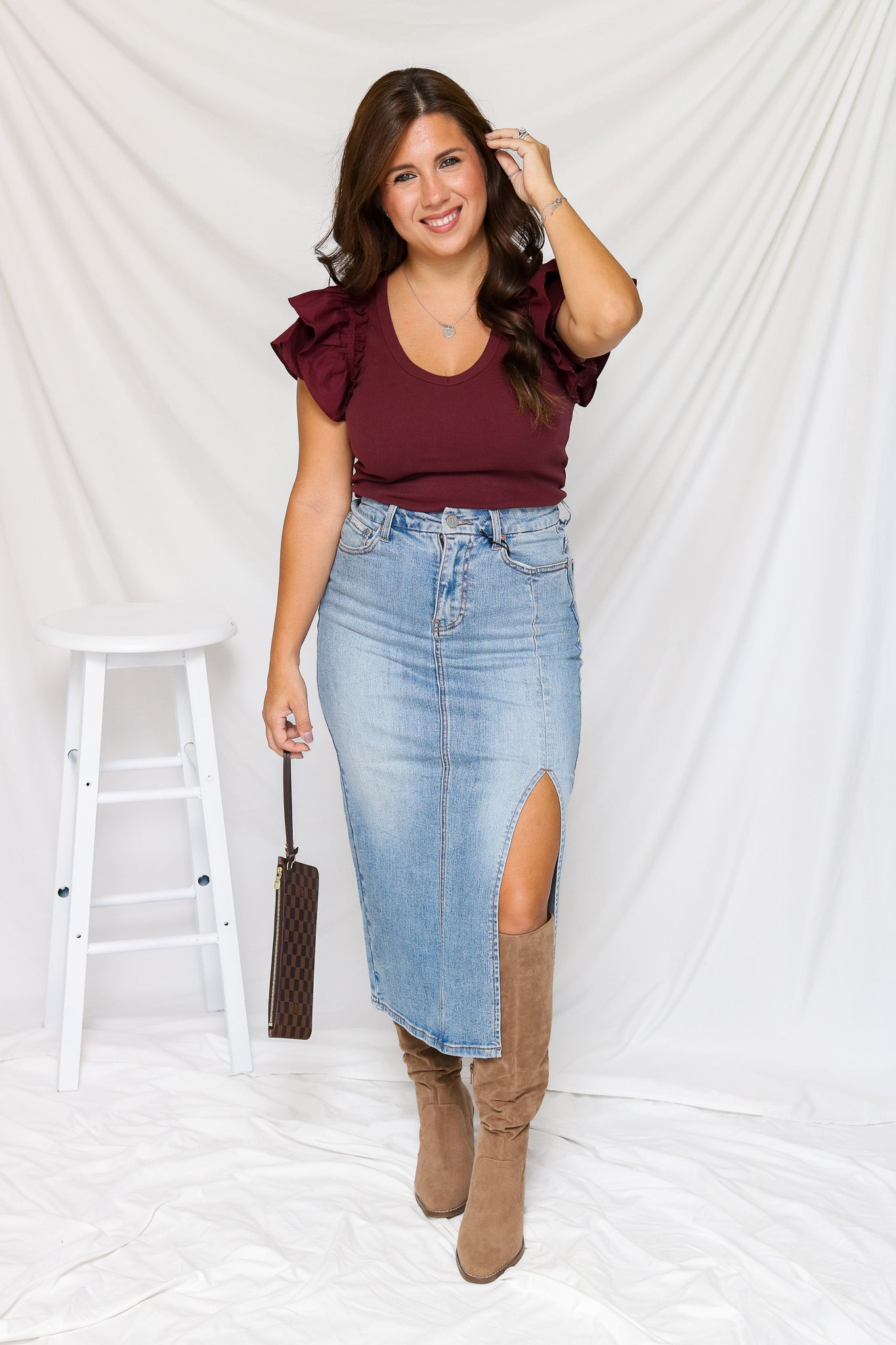 Vineyard Days Ruffle Bodysuit (maroon)