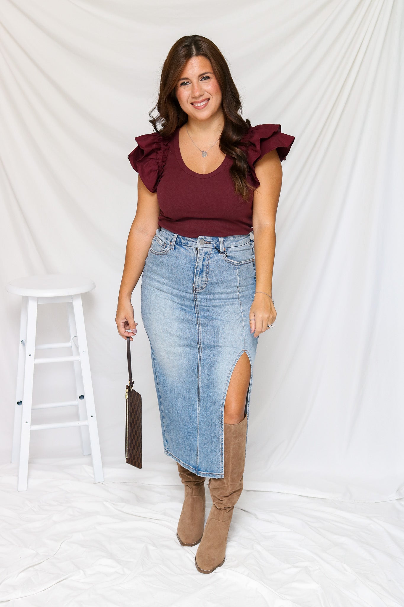 Vineyard Days Ruffle Bodysuit (maroon)