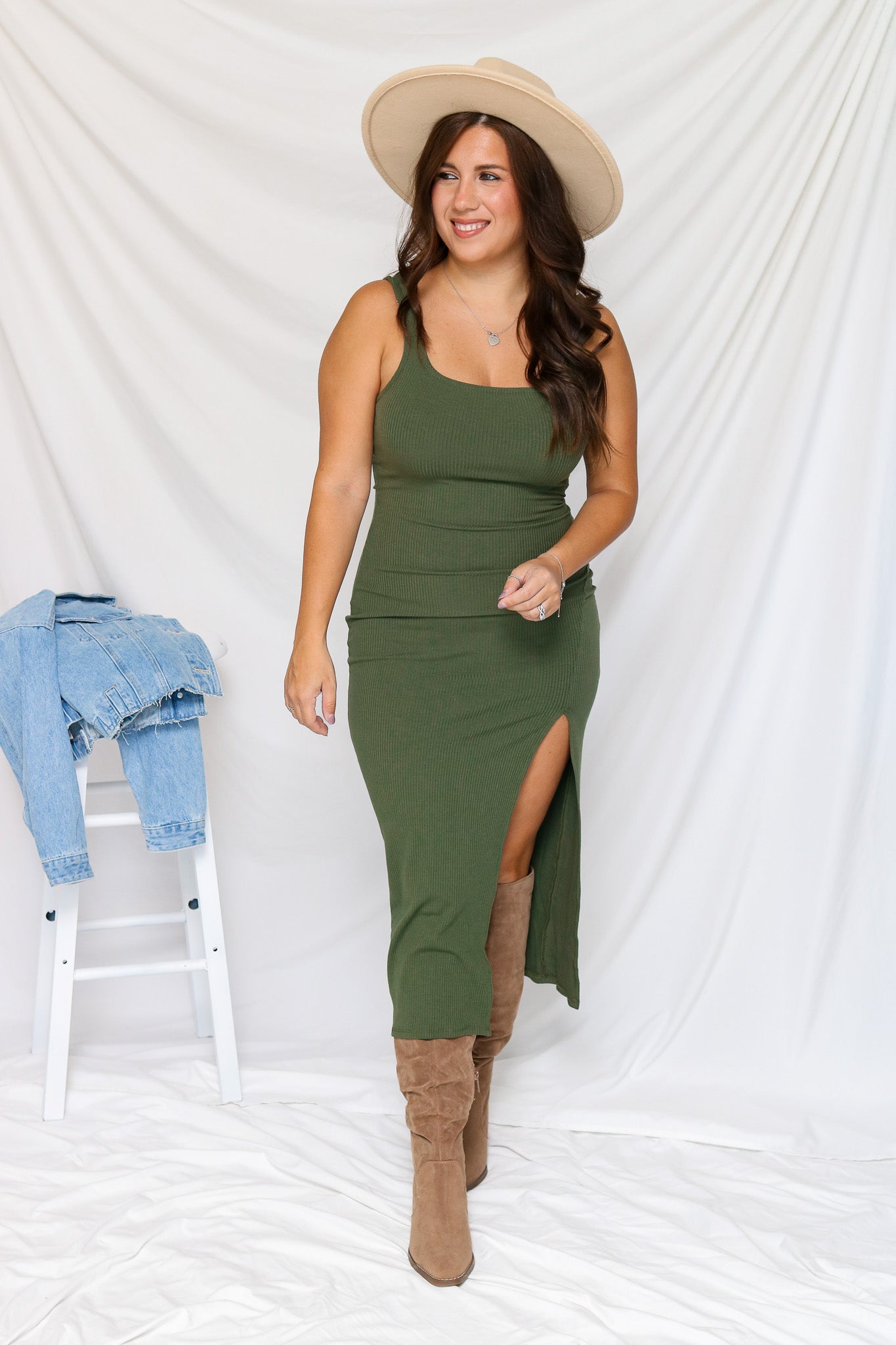On The Move Midi Dress (olive)