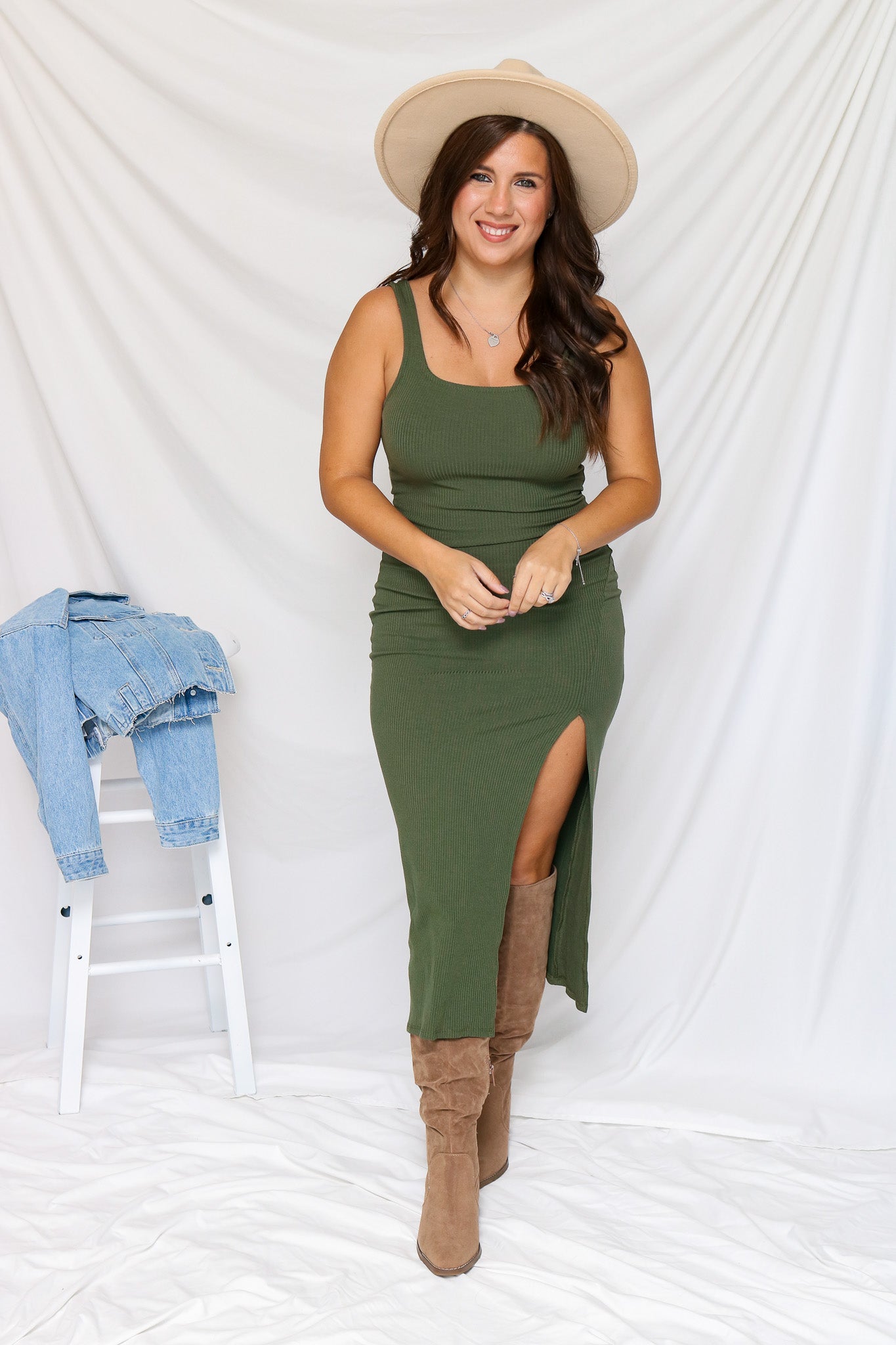 On The Move Midi Dress (olive)