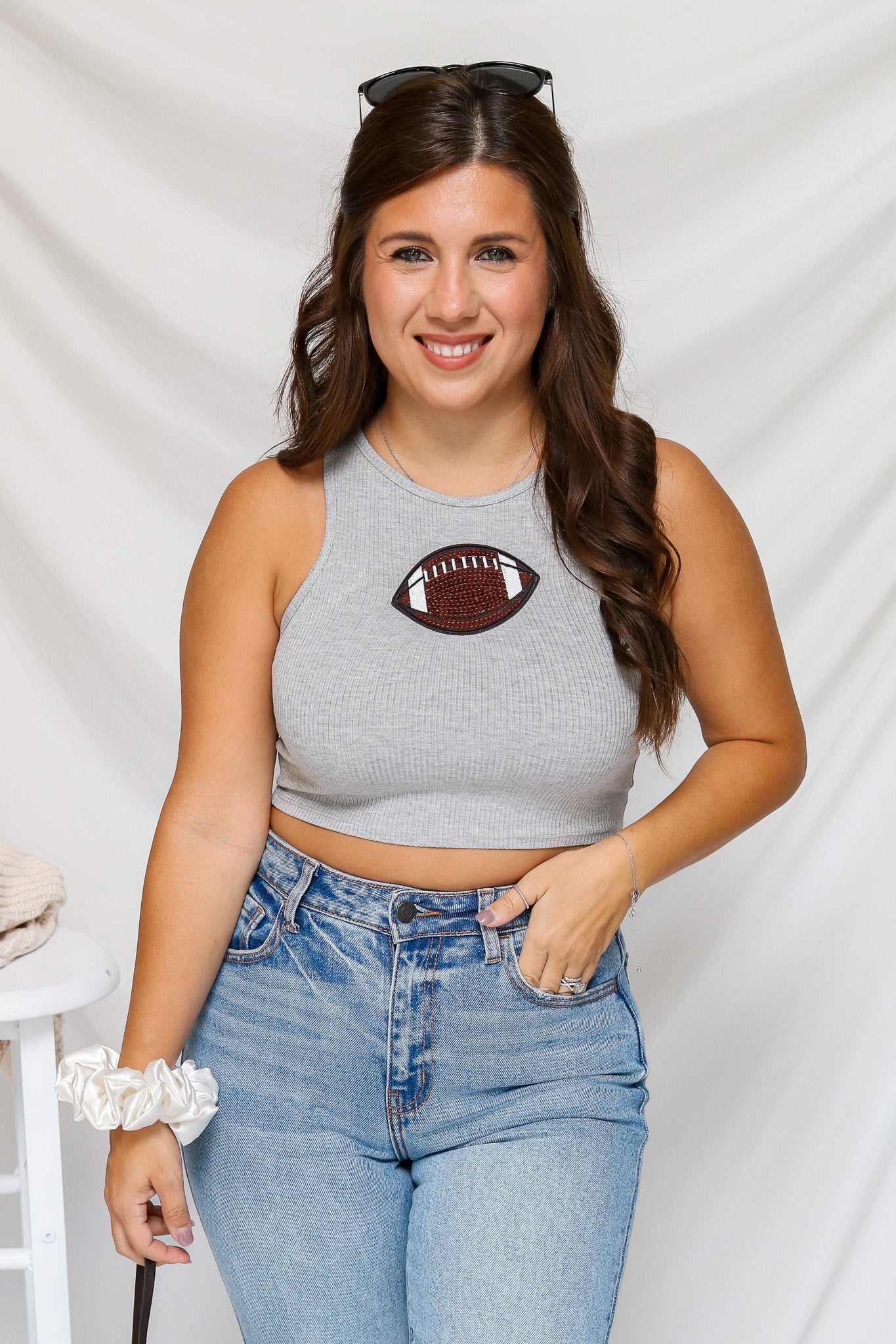 Game Time Sequin Football Top (heather grey)