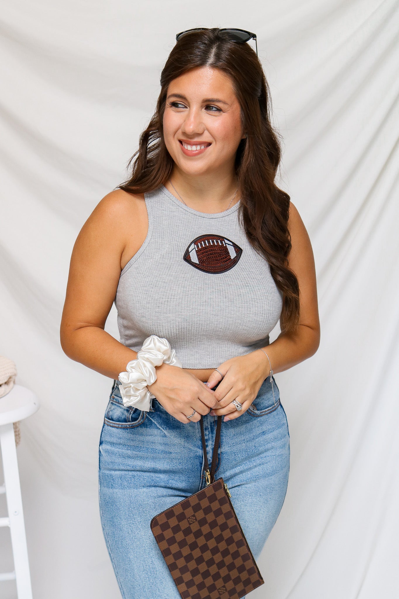 Game Time Sequin Football Top (heather grey)