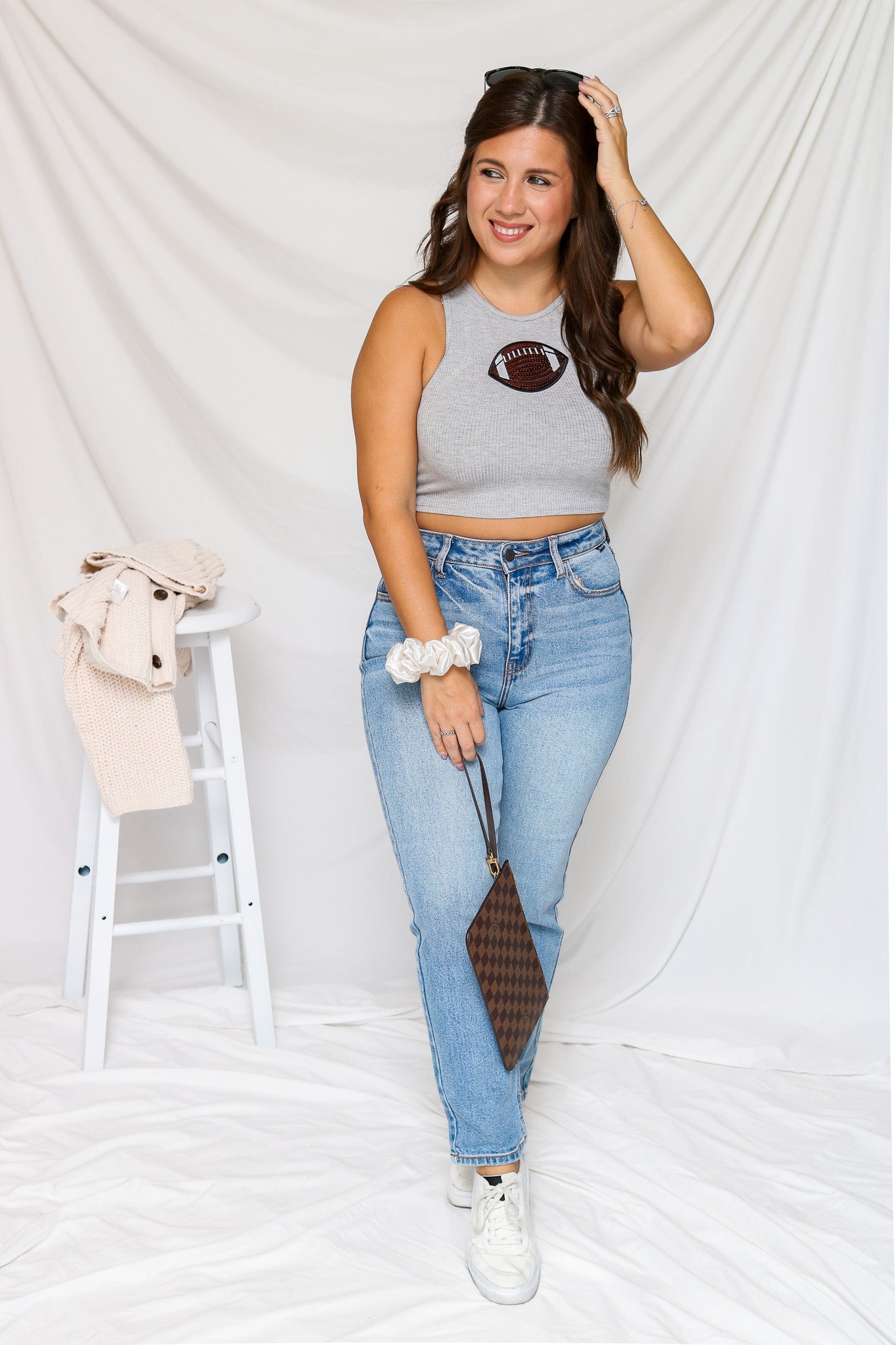 Game Time Sequin Football Top (heather grey)