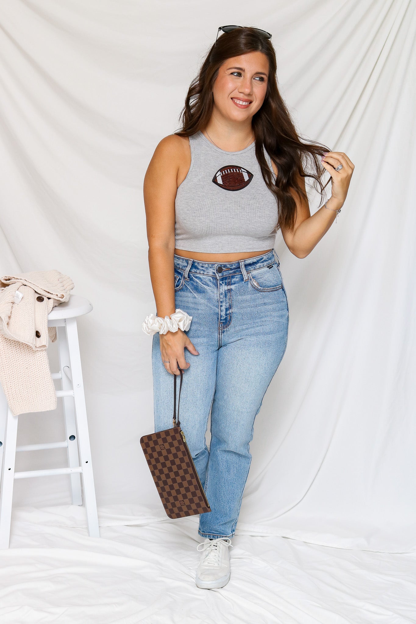 Game Time Sequin Football Top (heather grey)