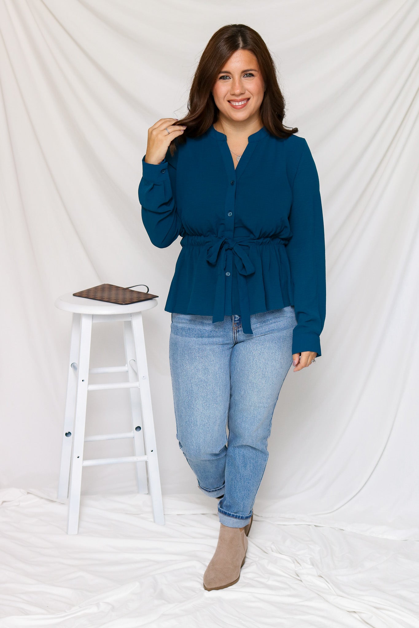 Everyday Chic Tie Front Top (teal)