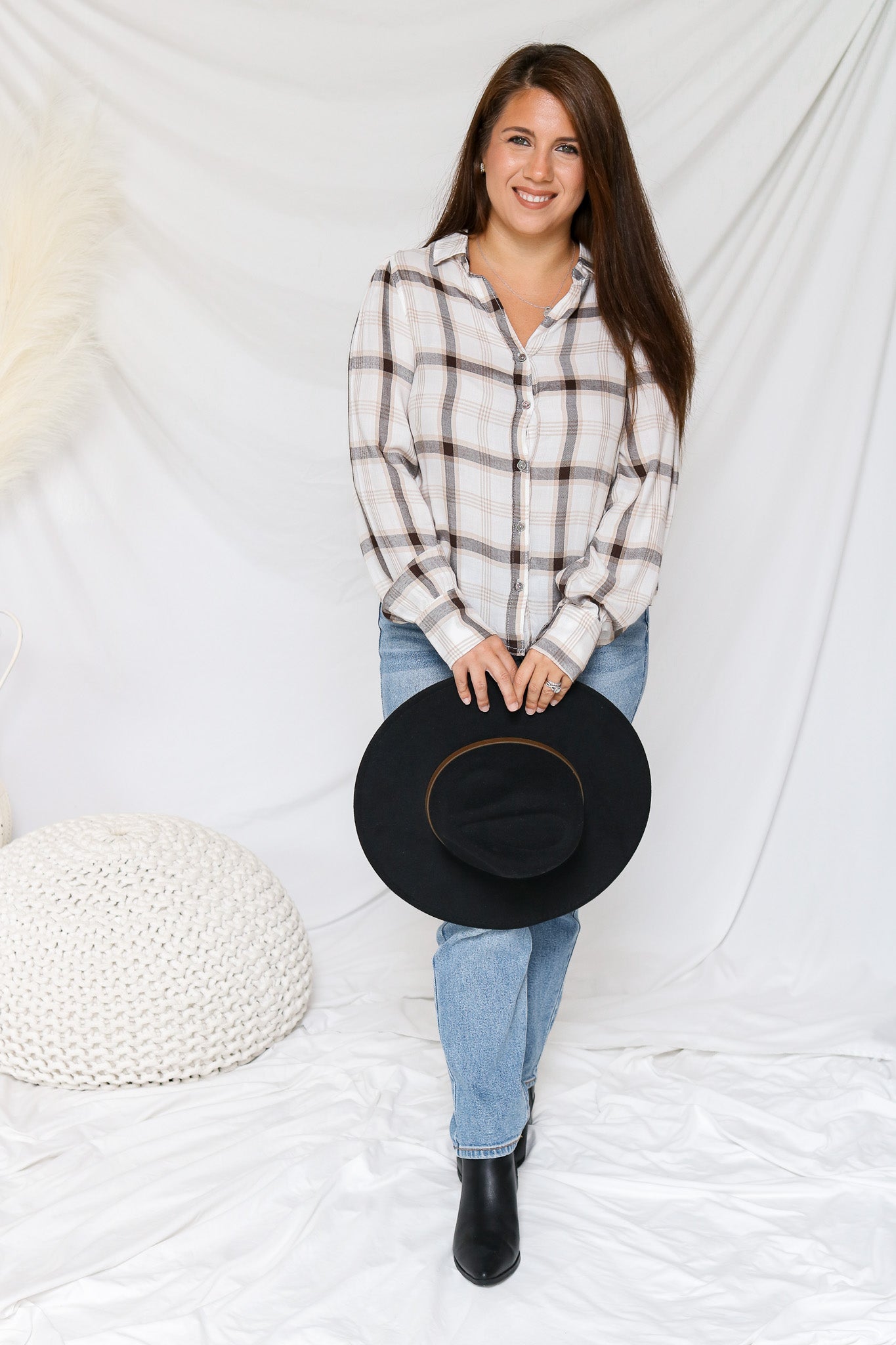Hayrides Plaid Button Top
