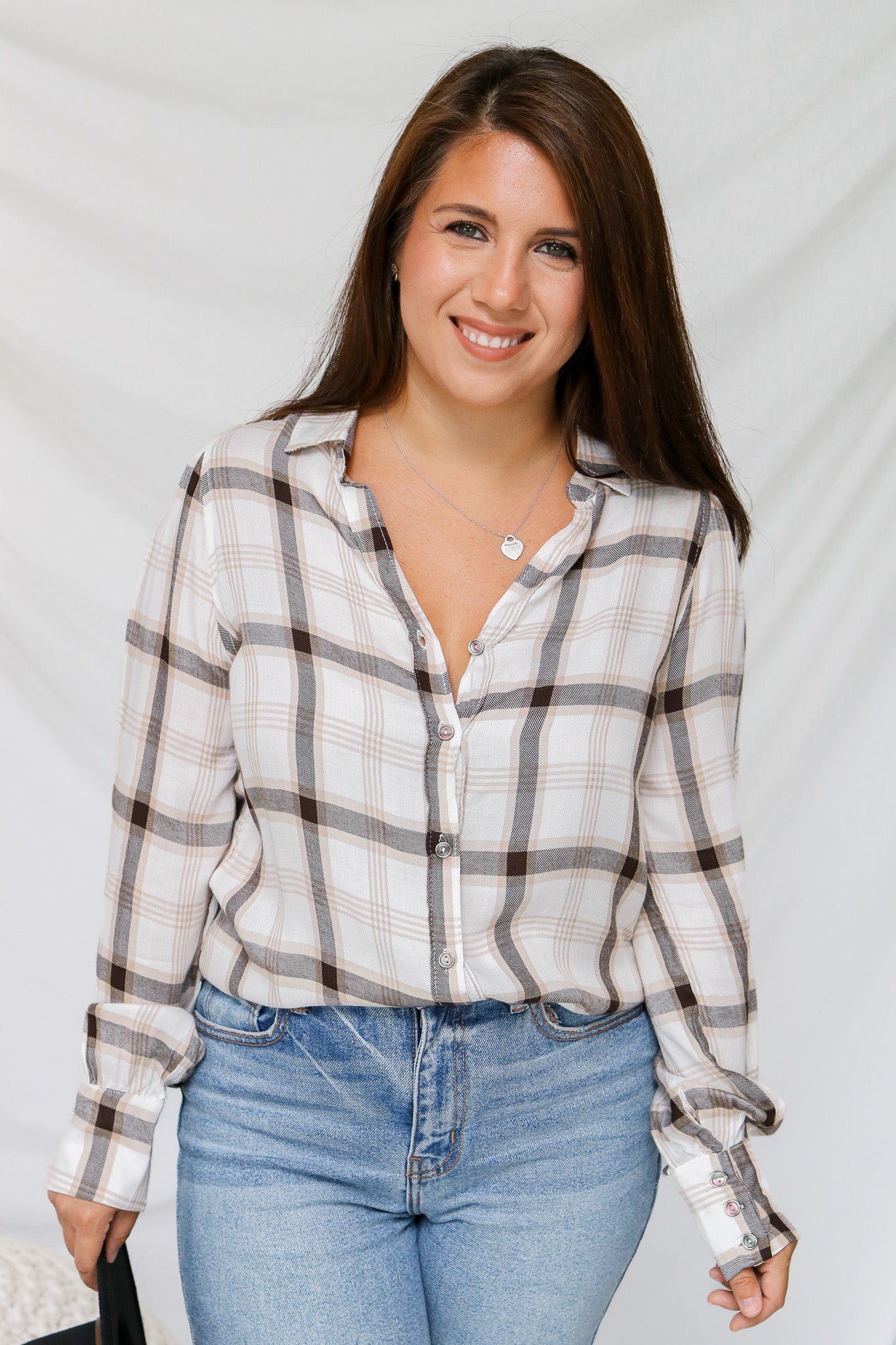 Hayrides Plaid Button Top