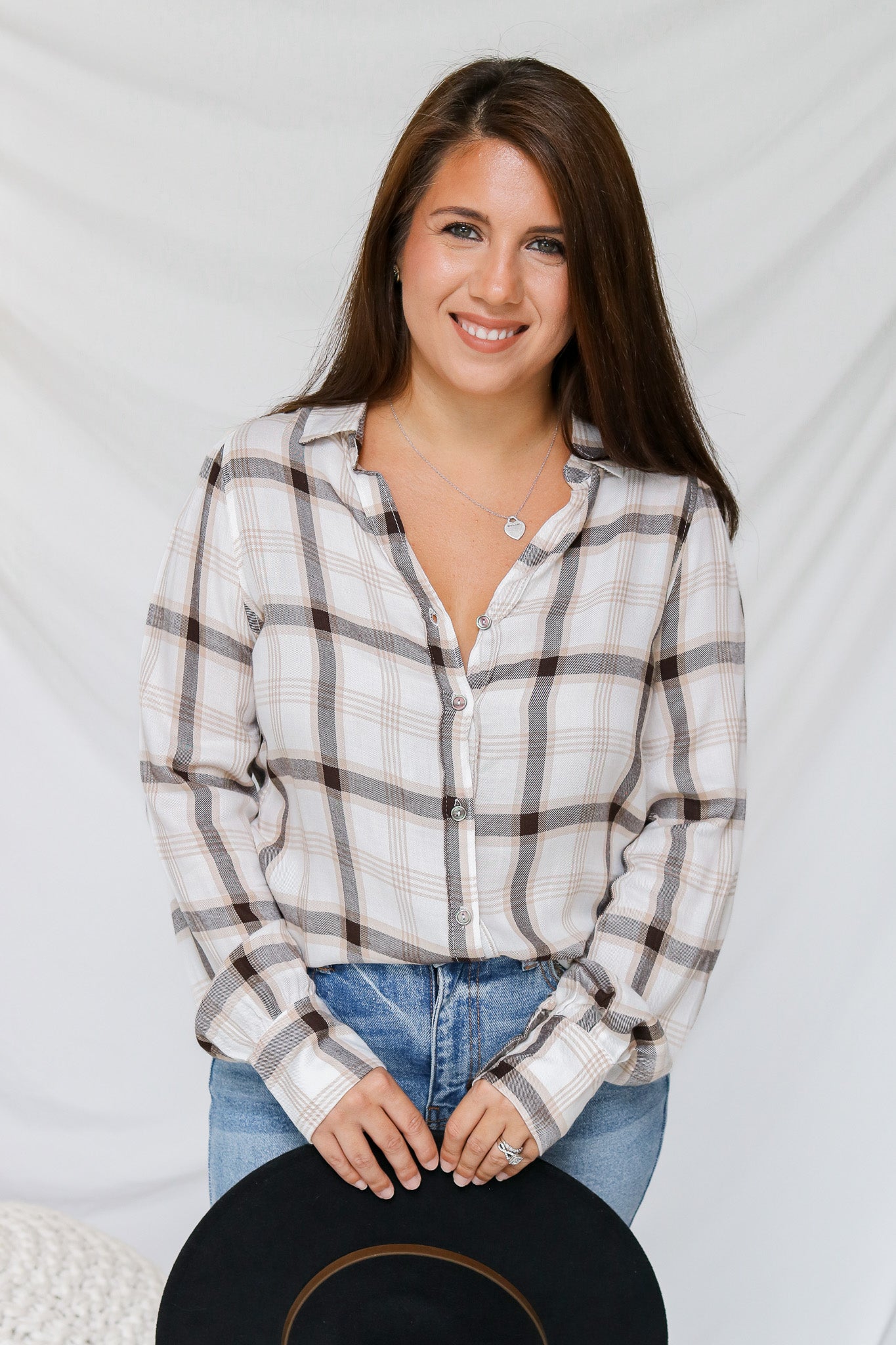 Hayrides Plaid Button Top