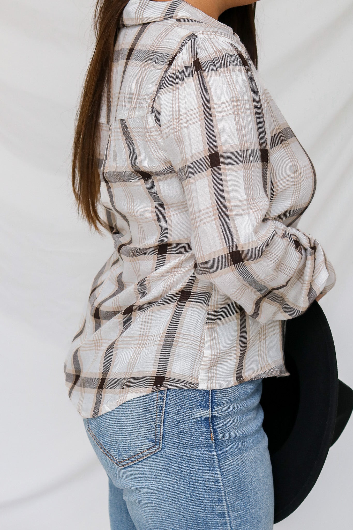 Hayrides Plaid Button Top