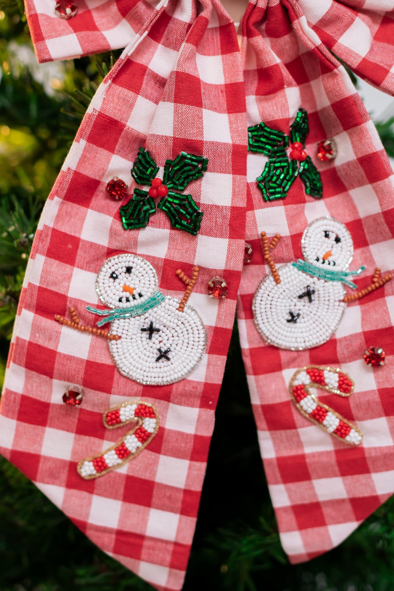 Plaid Snowman Holiday Hair Bow (red)