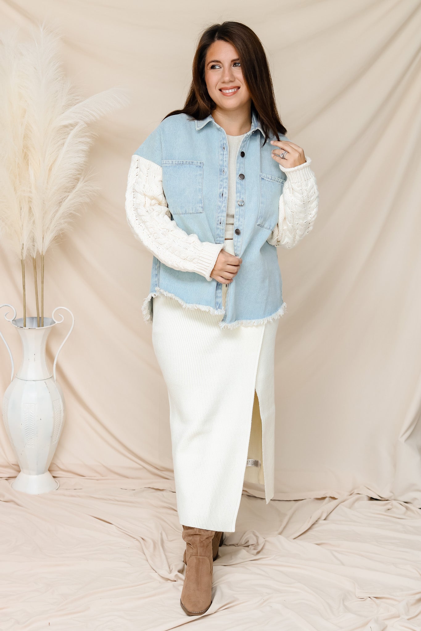 Make A Statement Denim Knit Sleeve Jacket