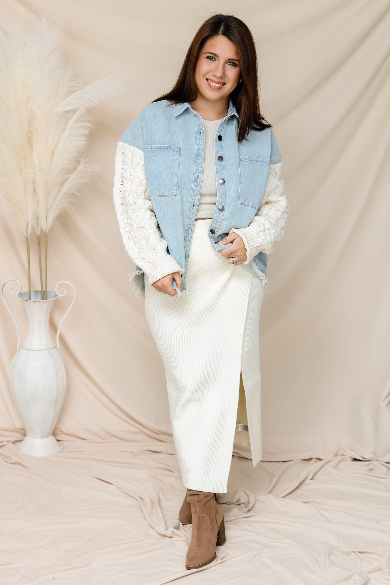 Make A Statement Denim Knit Sleeve Jacket