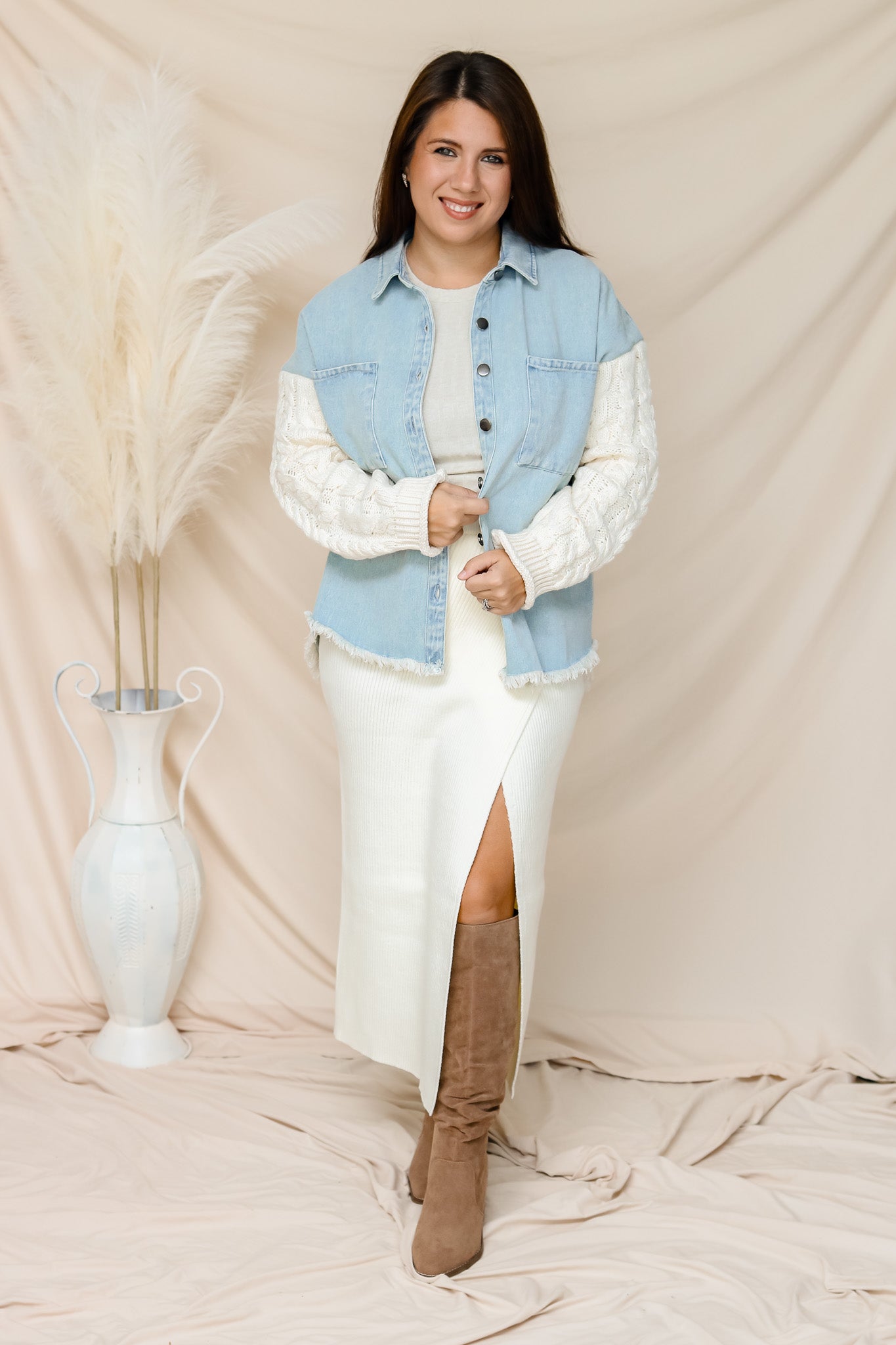 Make A Statement Denim Knit Sleeve Jacket