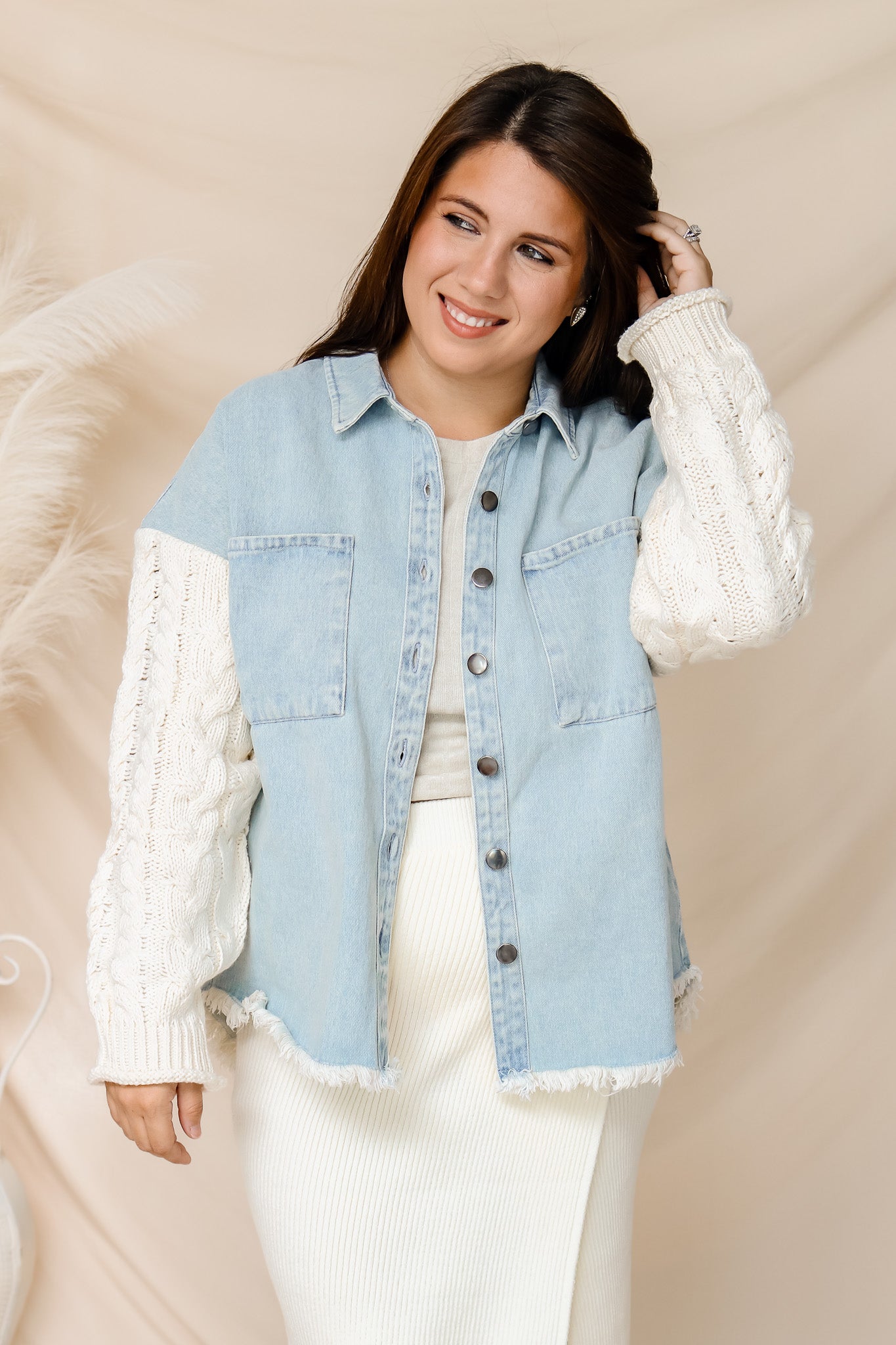 Make A Statement Denim Knit Sleeve Jacket