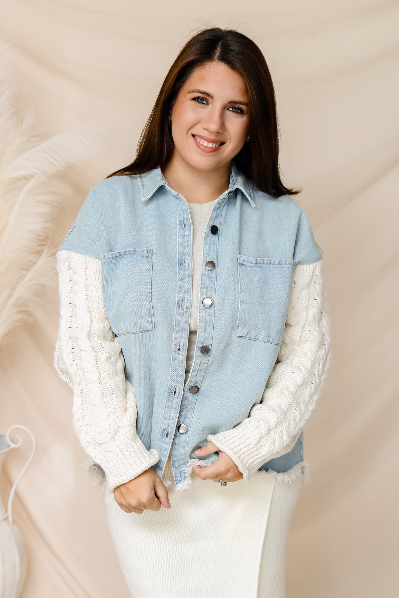 Make A Statement Denim Knit Sleeve Jacket