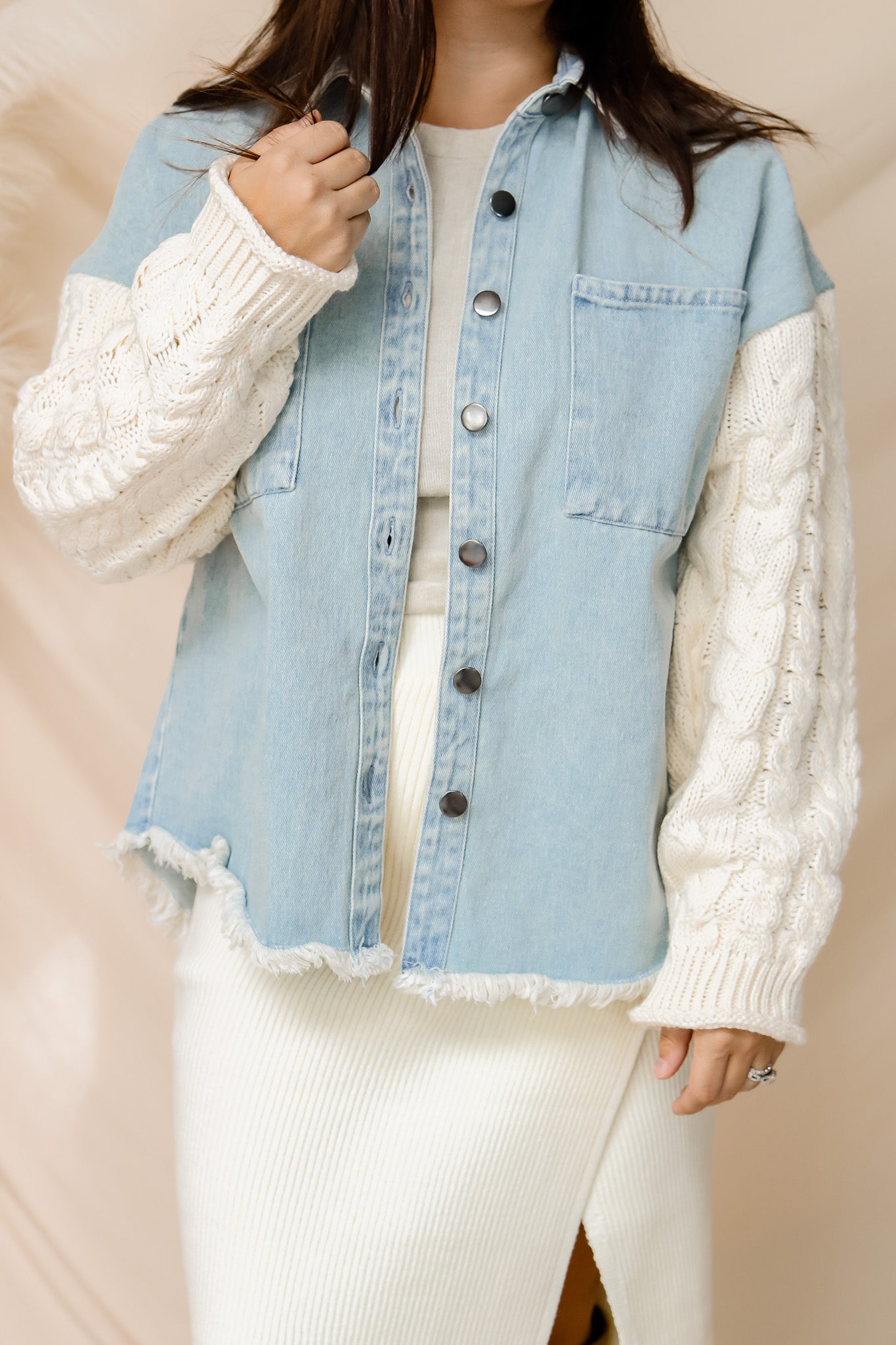 Make A Statement Denim Knit Sleeve Jacket