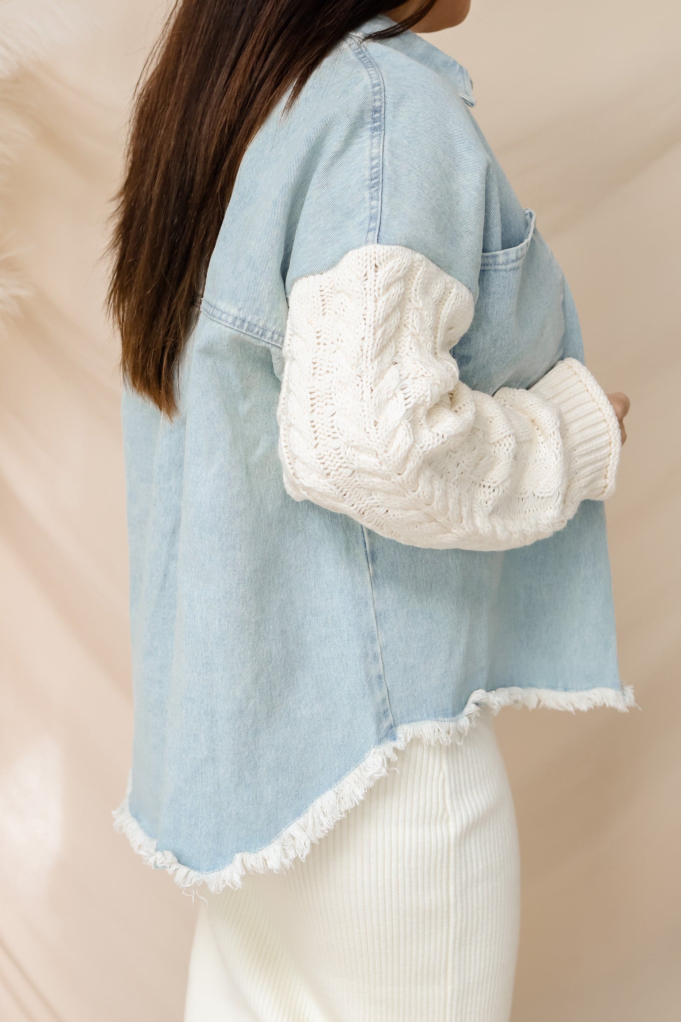 Make A Statement Denim Knit Sleeve Jacket