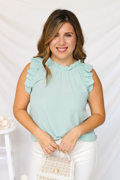 Envision This Mint Ruffle Blouse