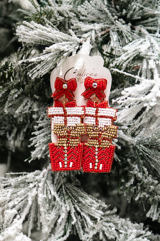 Presents In Red Beaded Earrings