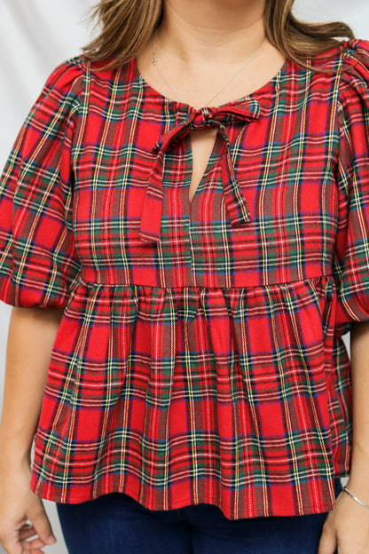 Very Merry Plaid Babydoll Top