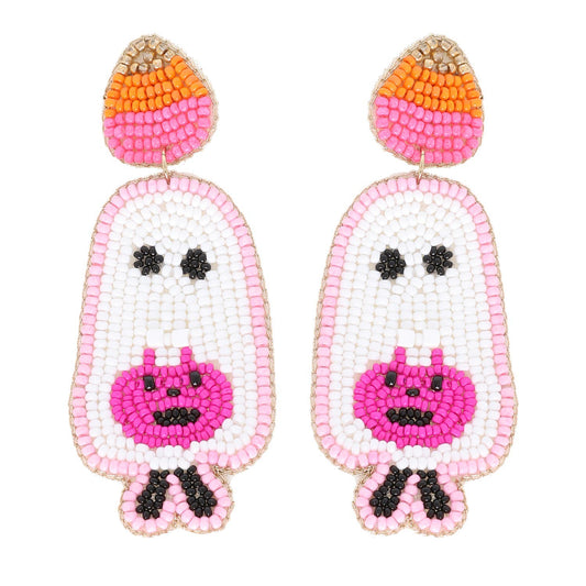 Trick Or Treat Ghost Beaded Earrings