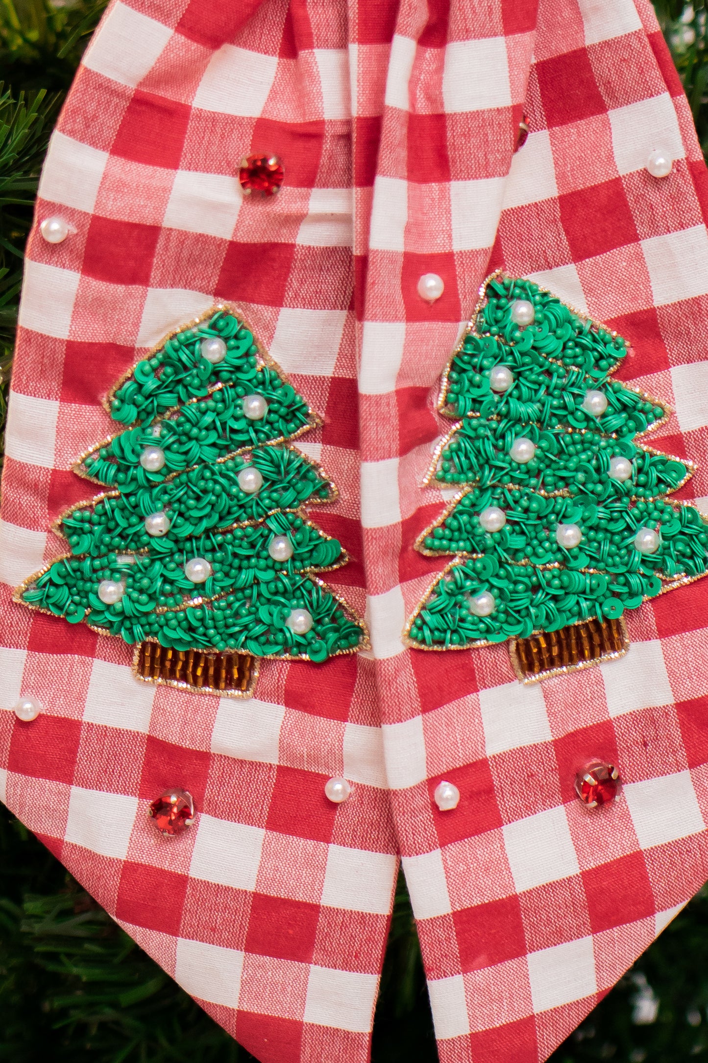Plaid Holiday Tree Hair Bow (red)