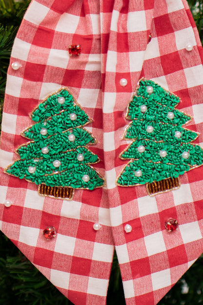 Plaid Holiday Tree Hair Bow (red)