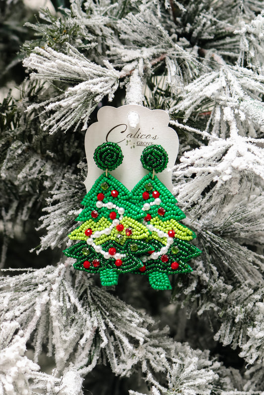 Christmas Tree Beaded Earrings