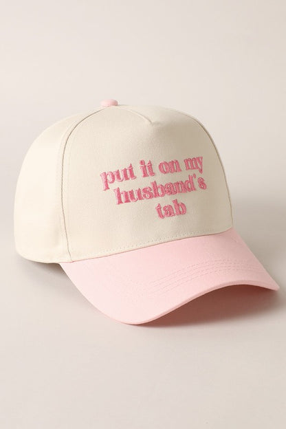 Put It On My Husband's Tab Embroidered Baseball Cap (pink)