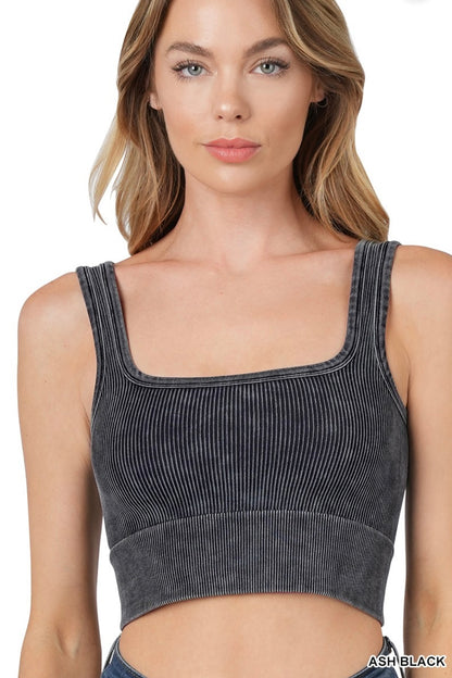 Mineral Washed Cropped Tank Top (ash black)