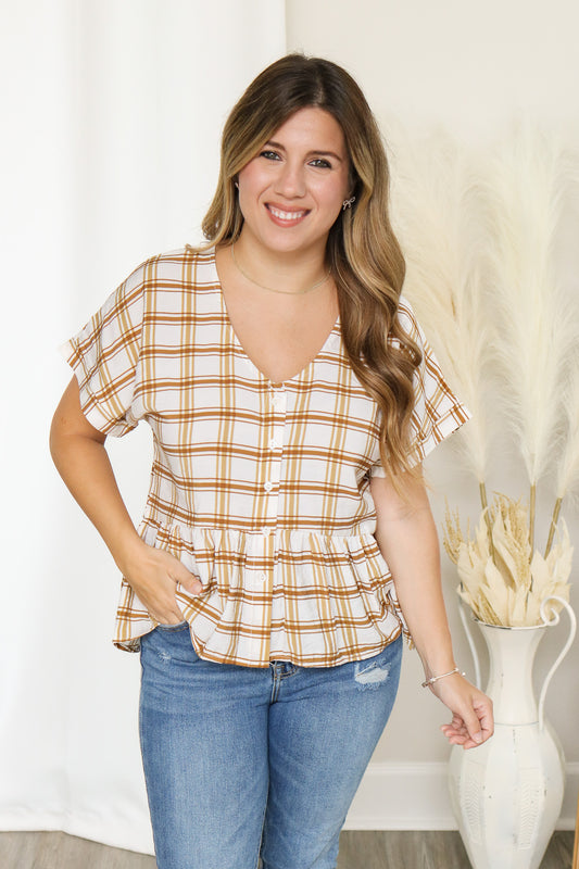 Meet At The Patch Plaid Top (copper)