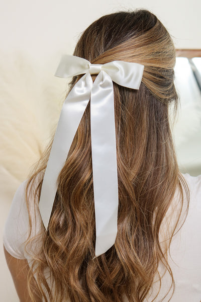 cult gaia banu ivory off white oversized fringe hair bow barrette new Ivory Hair Bow - Oversized Hair Bow - French Barrette Clip  main image 4