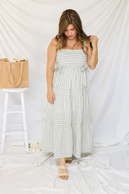 Athens Striped Midi Dress (olive)
