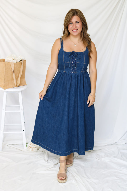 Garden Party Denim Midi Dress