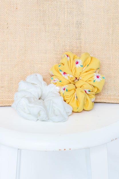 White Eyelet & Yellow Scrunchie Set (2 pack)