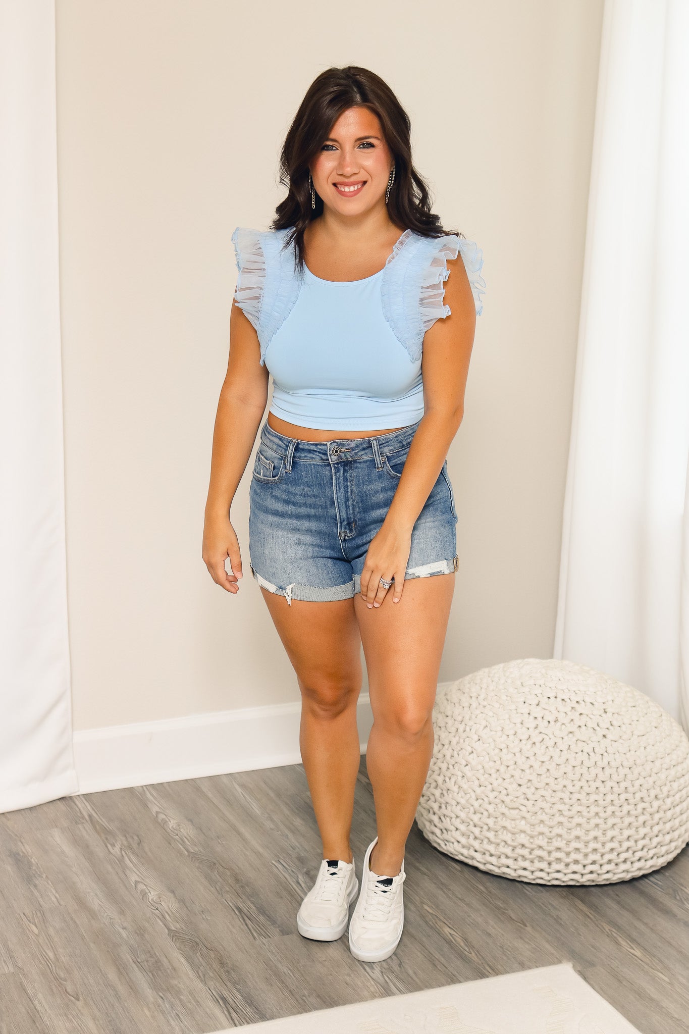 Clear Skies Blue Ruffle Top