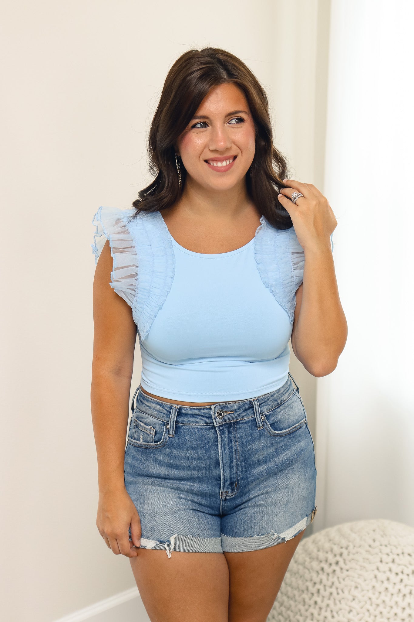 Clear Skies Blue Ruffle Top