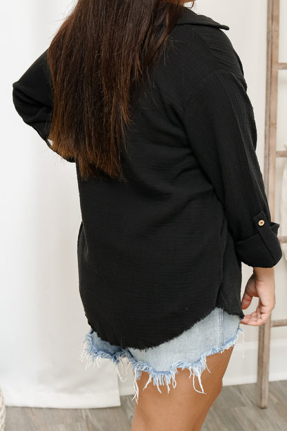 Easy Going Gauze Button Front Top (black)