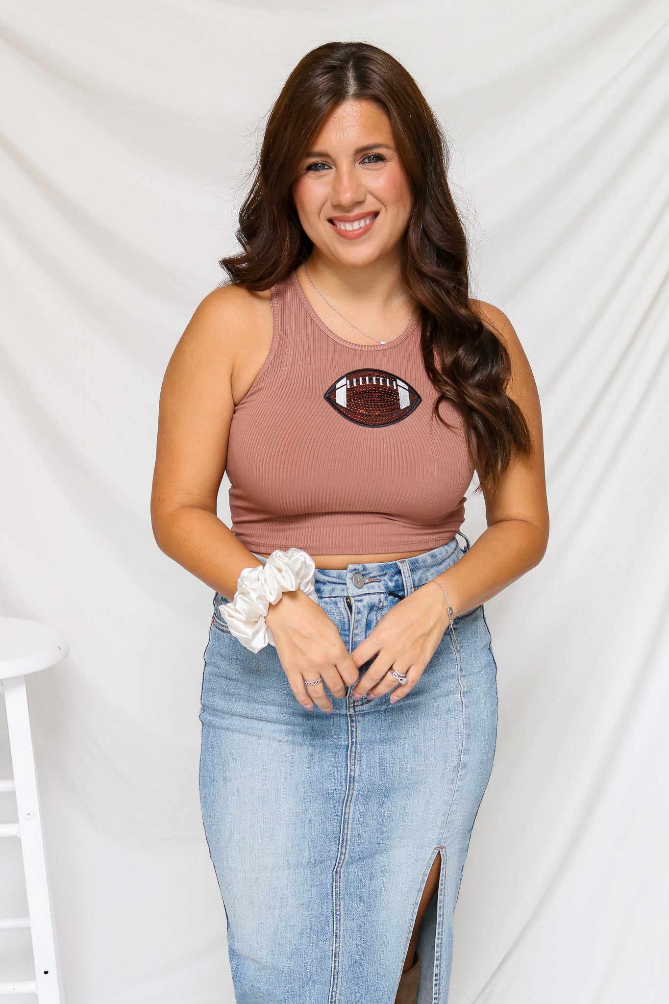 Game Time Sequin Football Top (coffee)